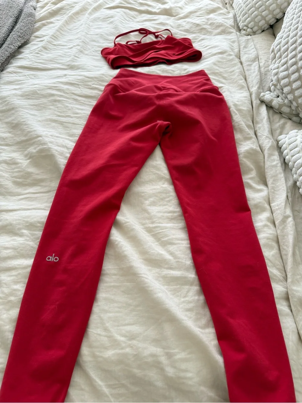 Alo Yoga  High-Waist Red Performance Leggings and Crop Top
